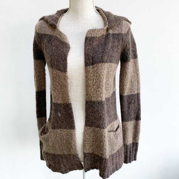 LOFT Cabana Stripe Long Sleeve Sweater Cardigan with High Collar - Picture 2 of 14